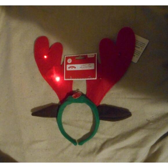 Light Up Headband Red Deer Antlers w/Ears by Merry Brite - Picture 1 of 4